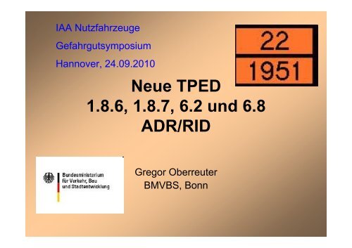 Neue TPED 1.8.6, 1.8.7, 6.2 und 6.8 ADR/RID - IAA