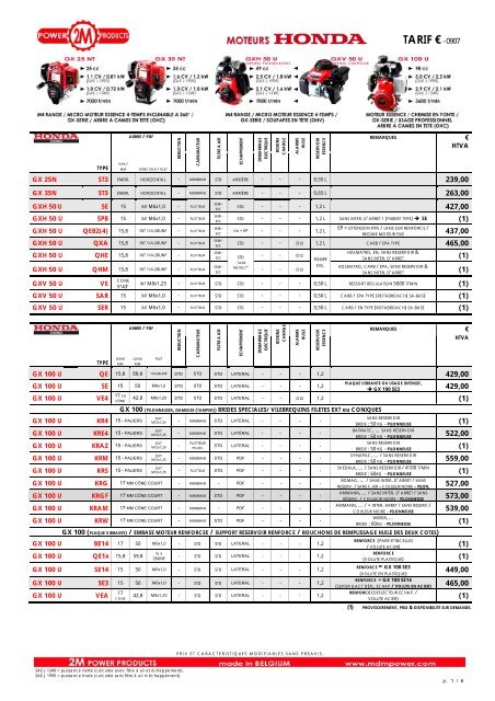 TARIF MOTEURS HONDA - mdmpower.com