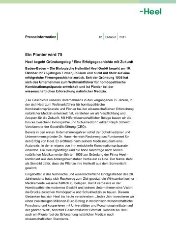 Ein Pionier wird 75 - Biologische Heilmittel Heel GmbH