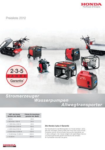 Allwegtransporter Stromerzeuger Wasserpumpen - Honda