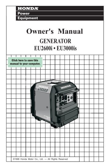 Owner's Manual GENERATOR EU2600i • EU3000is - Honda Power ...