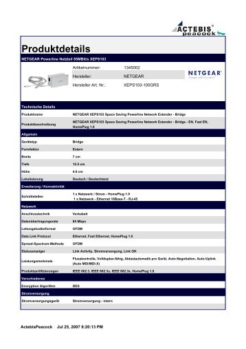 NETGEAR Powerline Netzteil 85MBit/s XEPS103