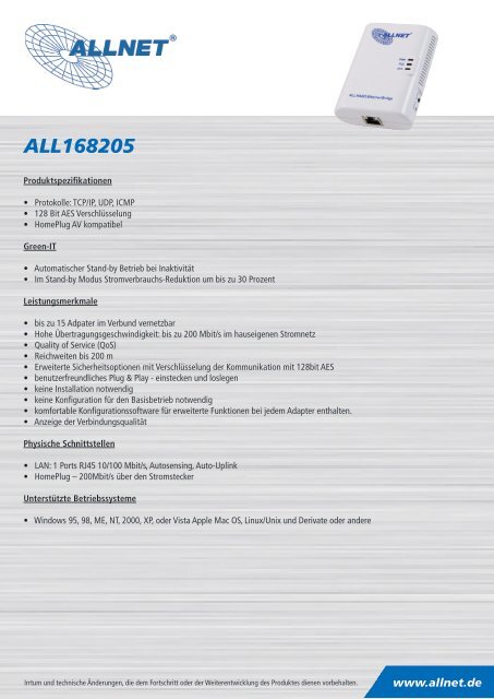 ALLNET 200 Mbit Powerline Homeplug AV