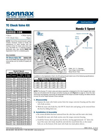 Honda 5 Speed TC Check Valve Kit - Sonnax