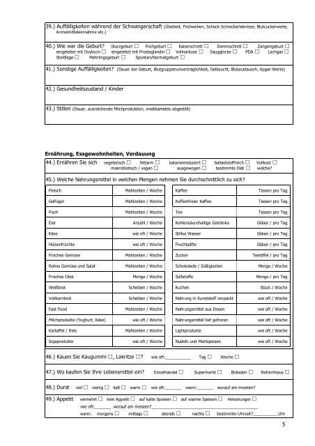 Fragebogen zur Anamnese (Fallaufnahme)