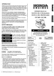 OWNER'S MANUAL HONDA ENGINES GC160-190 - mdmpower.com