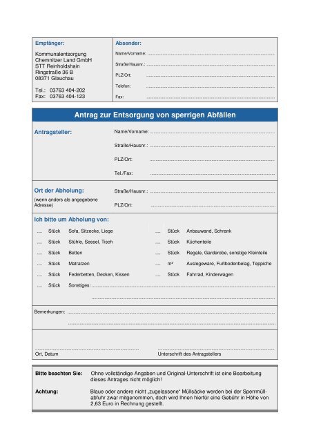 Sperrmüll - Kommunalentsorgung Chemnitzer Land GmbH