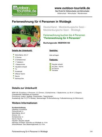 Ferienwohnung für 4 Personen in Woldegk - Outdoor-Touristik