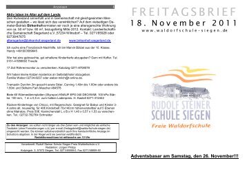 FREITAGSBRIEF 18. November 2011 - Rudolf-Steiner-Schule ...