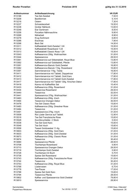 Reutter Porzellan Preisliste 2010 gültig bis 31.12 ... - Sammlerliebe
