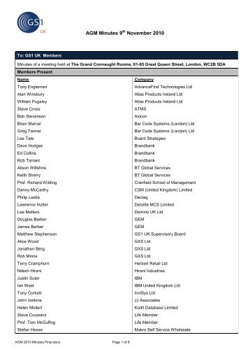 AGM Minutes 9 November 2010 - GS1 UK