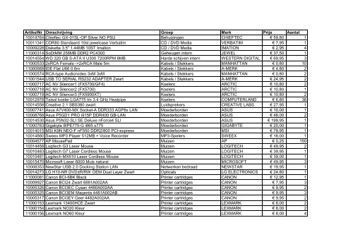 ArtikelNr Omschrijving Groep Merk Prijs Aantal ... - Computerland