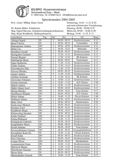 Sprechstunden 2004-2005 - Klusemannstraße