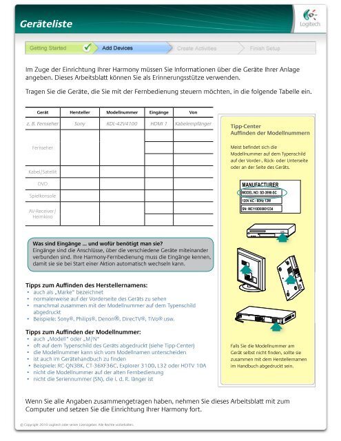 User Manual Handbuch Logitech® Harmony® 650 Remote