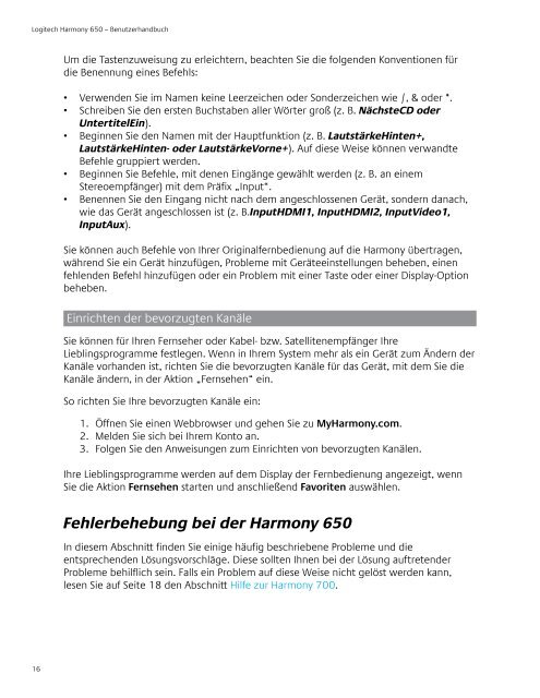 User Manual Handbuch Logitech® Harmony® 650 Remote