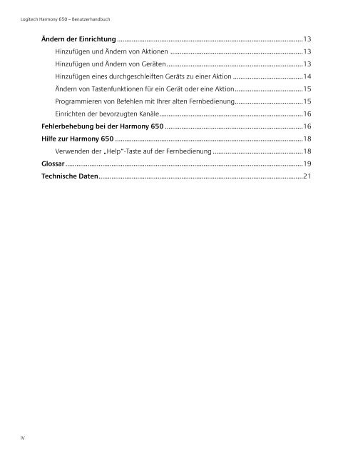 User Manual Handbuch Logitech® Harmony® 650 Remote