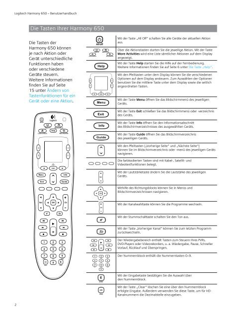 User Manual Handbuch Logitech® Harmony® 650 Remote