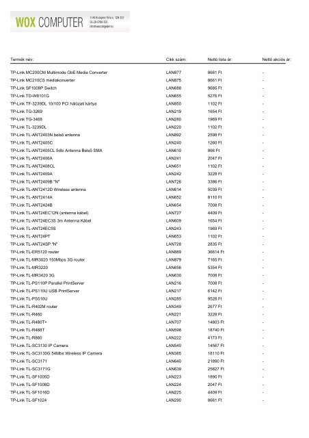 Hardver/Akciós termékek raktárról Hardver/Ajándék ... - Wox Computer