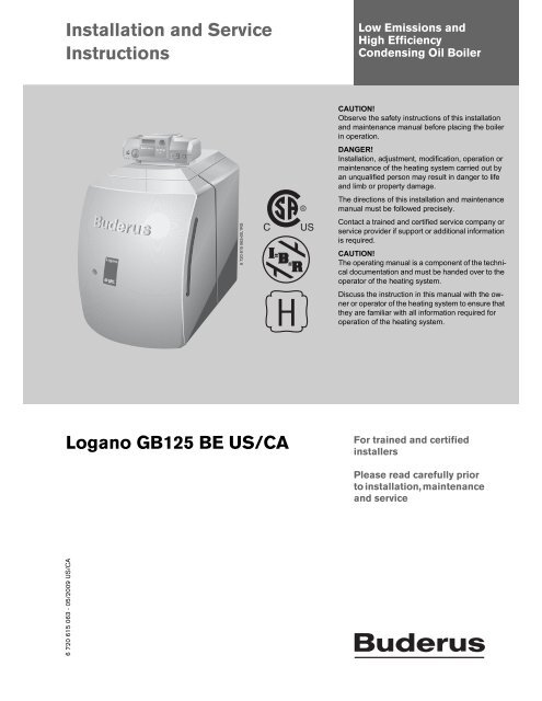 Installation and Service Instructions Logano GB125 BE ... - Buderus