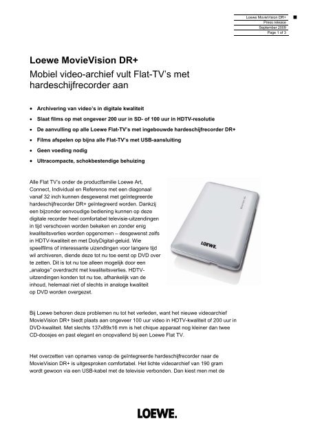 Loewe MovieVision DR+ Mobiel video-archief vult Flat-TV's met ...