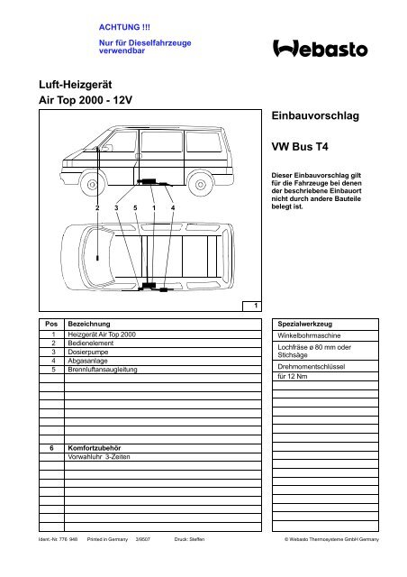 Luft-Heizgerät Air Top 2000 - 12V Einbauvorschlag ... - VW-Bus-T4.de