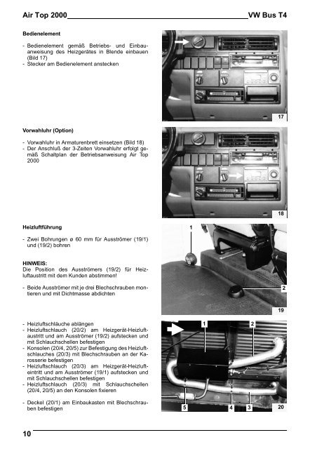 Luft-Heizgerät Air Top 2000 - 12V Einbauvorschlag ... - VW-Bus-T4.de