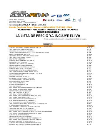 la lista de precio ya incluye el iva - inversiones smartpc,ca