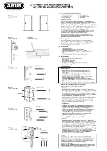 und Bedienungsanleitung für ABUS Tür-Zusatzschloss 2010/2030