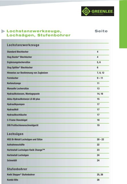 Lochstanzwerkzeuge, Lochsägen, Stufenbohrer