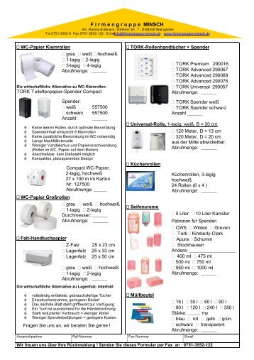 Lieferprogramm (Auszug) - Firmengruppe Minsch GÖTZ MARHEINE ...