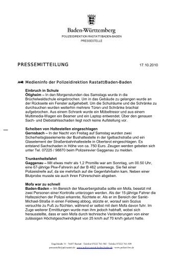 PRESSEMITTEILUNG - Polizeidirektion Rastatt/BadenBaden