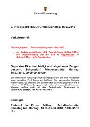 2. PRESSEMITTEILUNG vom Dienstag, 16.03.2010 Verkehrsunfall ...