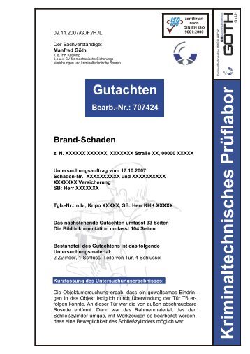 Gutachten Bearb.-Nr.: 707424 Brand-Schaden