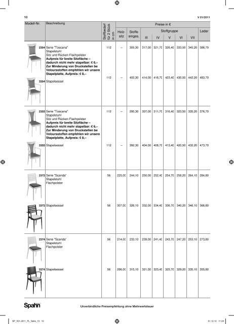 preisliste für stühle | hocker | tische bänke - spahn-koeln.de