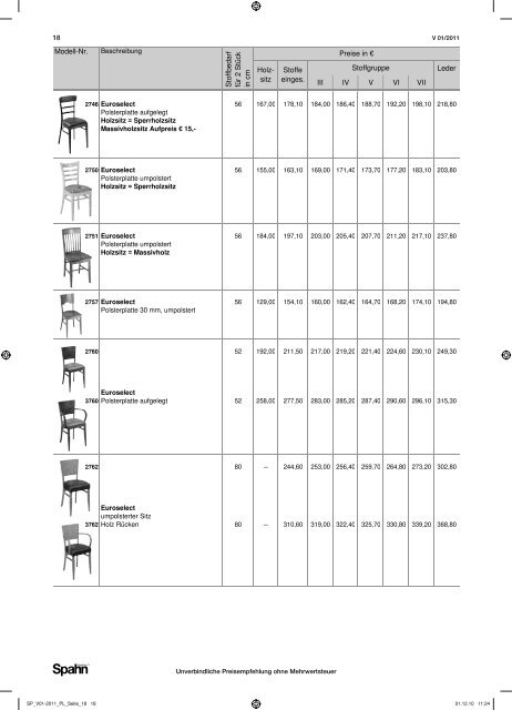 preisliste für stühle | hocker | tische bänke - spahn-koeln.de