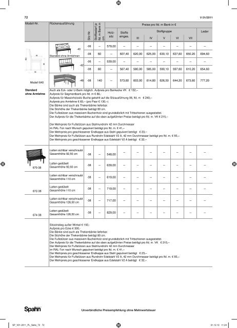 preisliste für stühle | hocker | tische bänke - spahn-koeln.de