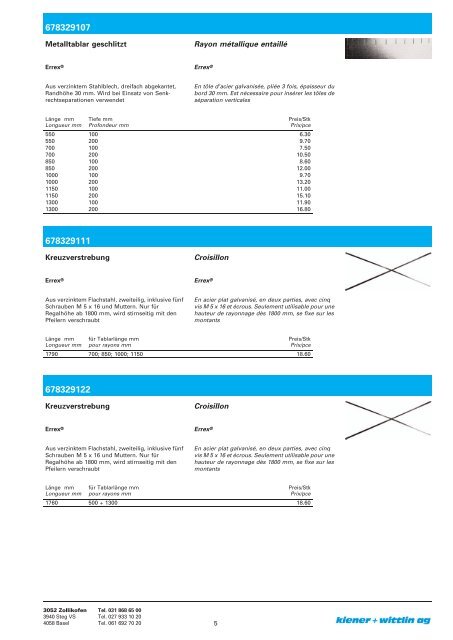 Preisliste Errex® Liste de prix Errex® 2010 - kiener + wittlin ag