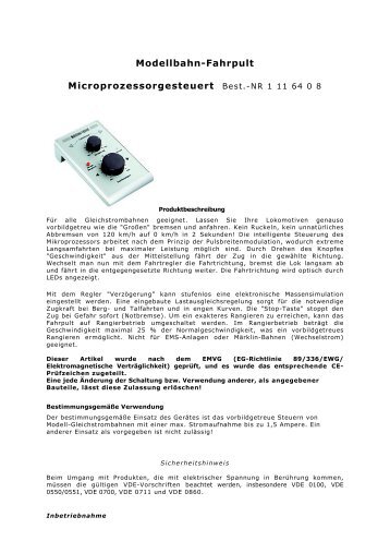 Modellbahn-Fahrpult Microprozessorgesteuert Best.-NR 1 11 64 0 8