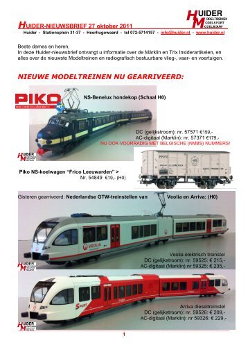 HUIDER-Nieuwsbrief 27 oktober 2011 - Huider Modelbouw