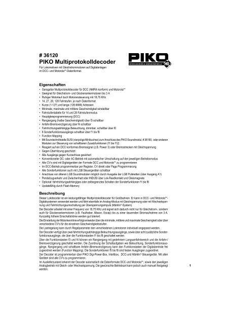 PIKO Multiprotokolldecoder - PIKO Spielwaren GmbH