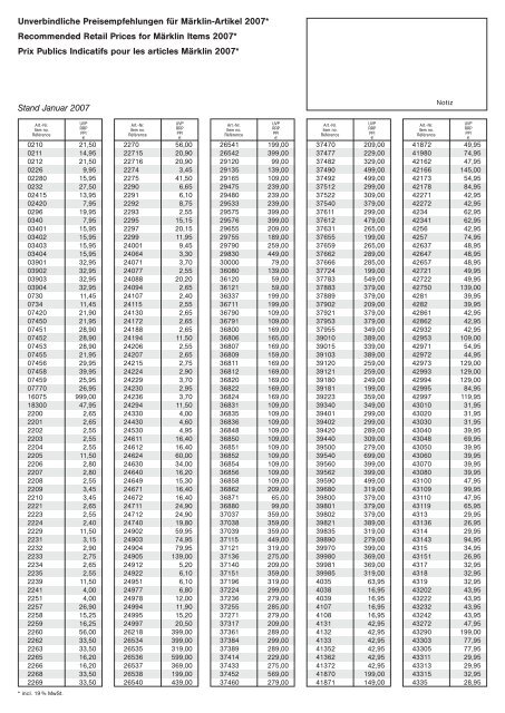 Unverbindliche Preisempfehlungen für Märklin-Artikel 2007 ...