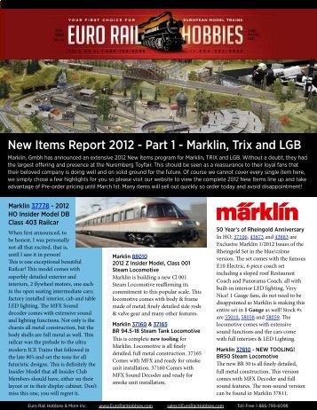 New Items Report 2012 - Part 1 - Marklin, Trix and LGB - Euro Rail ...