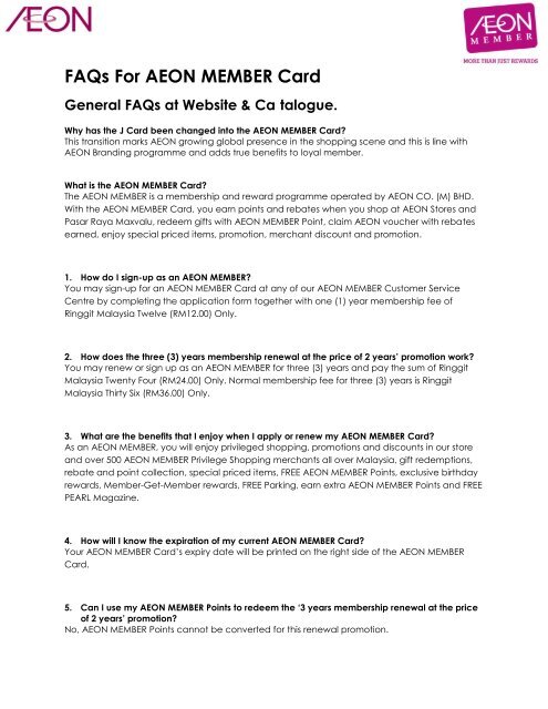 Faqs For Aeon Member Card