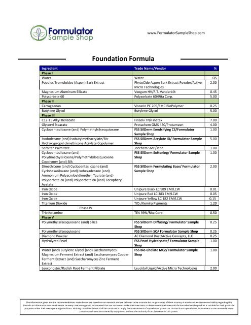Foundation Formula - Formulator Sample Shop