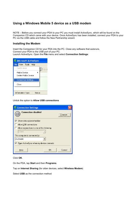 Using a Windows Mobile 5 device as a USB - CCS (Leeds)