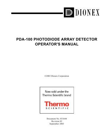 PDA-100 Photodiode Array Detector Operator's Manual - Dionex