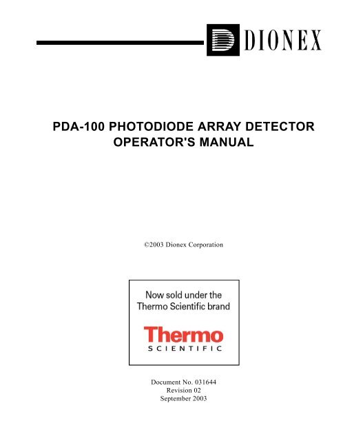 PDA-100 Photodiode Array Detector Operator's Manual - Dionex