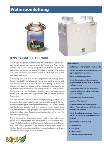 Wohnraumlüftung KNV FreshLine 180/400 - KNV umweltgerechte ...