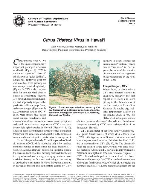 Citrus Tristeza Virus in Hawai'i - ctahr