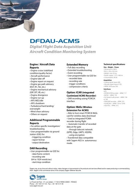 Digital Flight Data Acquisition Unit Aircraft Condition ... - Sagem